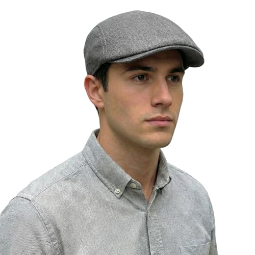 Lafefe Mens Flat Caps Beret Irish Forward Cap Casual Trend Linen Duckbill Hat (Grey)