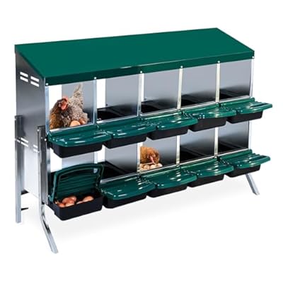 Nesting Boxes for Chickens, Chicken Nesting Box, Roll Away Nesting Box with Leg, Chicken Laying Boxes, Nesting Box for Hens with Lid Cover for Chicken Coop, 10 Compartments, Green