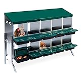 GarveeLife Chicken Nesting Box, 10 Compartments Nesting Boxes for Chickens, Chicken Laying Boxes with Metal Leg, Roll Away Nesting Box for Chickens Laying Egg with Lid Cover to Protect Eggs, Green