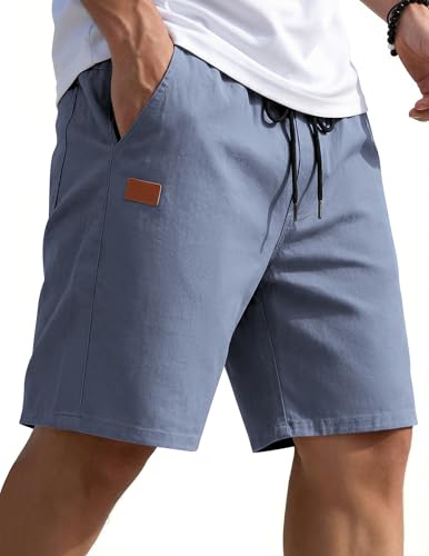 COOFANDY Mens Elastic Waist Shorts Cotton Summer Shorts Classic Fit Walking