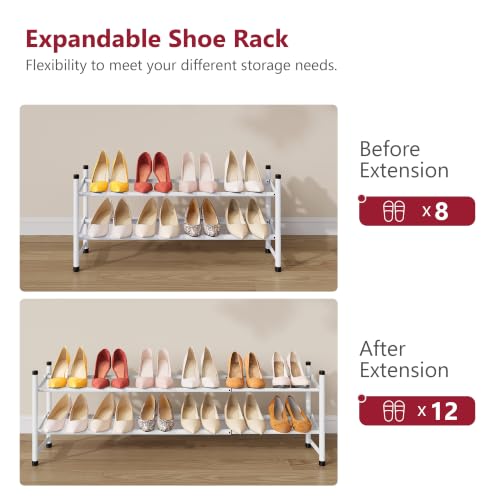 Image of Tajsoon Expandable Shoe Rack for Closet 2 Tier, 28 inch-41 inchStackable, White