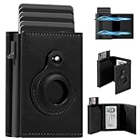 DASKING Men's Card Wallet RFID Blocking with Airtag Holder, Smart Metal Credit Card Holder Cases Pop Up, ID Window, Money Clip, Magnetic Closure Slim Minimalist Vegan Leather Wallet for Gents Gift