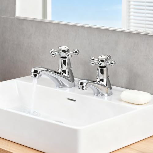 Ruiqas Par de 2 grifos para lavabo de baño, agua caliente y fría, con palanca cruzada para baño y cocina