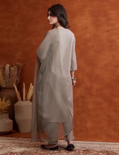 Image of Amazon Brand - Myx Women's Embroidered Kurta Set With Dupatta | Cotton Blend (Available In Plus Sizes)