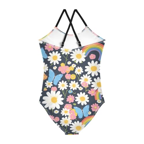 Daisies Rainbows Girls One Piece Swimsuits Butterflies Sport Halter Swimwear Beach Bathing Suit 3T2