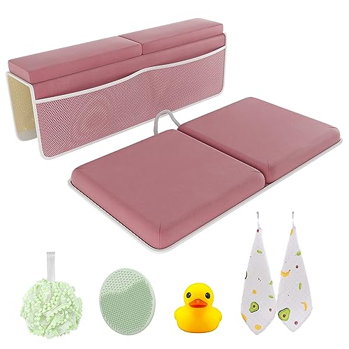 Sleepah Bath Kneeler and Elbow Kneeling Rest Pad Set for Baby Bathing – Waterproof Soft Memory Foam Mat Organizer Baby & Toddler Bath Time Toys Sponge (Pink)