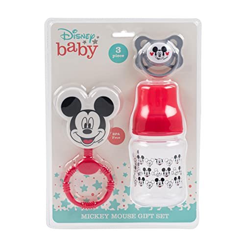 Image of Cudlie Disney Baby Boy Mickey Mouse Bottle, Rattle & Pacifer Set