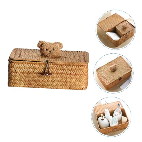 Panier de stockage durable paille avec couvercle design ours mignon - 6