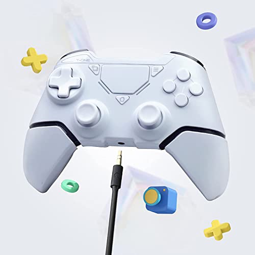 Mando inalámbrico para PS-4, Game Mando Inalámbrico Joystick con Doble Vibración/Jack de Audio/ Seis Ejes, Compatible para PS-4/Pro/Slim/PC y Laptop (Blanco) Cover