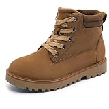 MIXIN Girls Boys Combat Hiking Snow Boots Waterproof Non-Slip Fashion Work Ankle Boots with Lace Up Side Zipper for Little Big Kids Brown Size 4