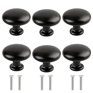 HASTHIP 6PCS Premium Metal Matt Black Aluminum Alloy Door Knob, 30mm in Diameter, with Screws