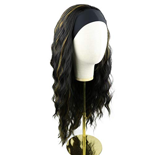 MowigLux Long Synthetic Headband Wigs Black Mix Blonde Color Loose Wave Wigs for Women Natural Looking Highlight #27 Long Wavy None Lace Heat Resistant Replacement Wig