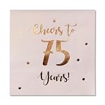 Cheers to 75 Years Cocktail Napkins | Happy 75th Birthday Decorations for Men and Women and Wedding Anniversary Party Decorations | 50-Pack 3-Ply Napkins | 5 x 5 inch folded (Pink)