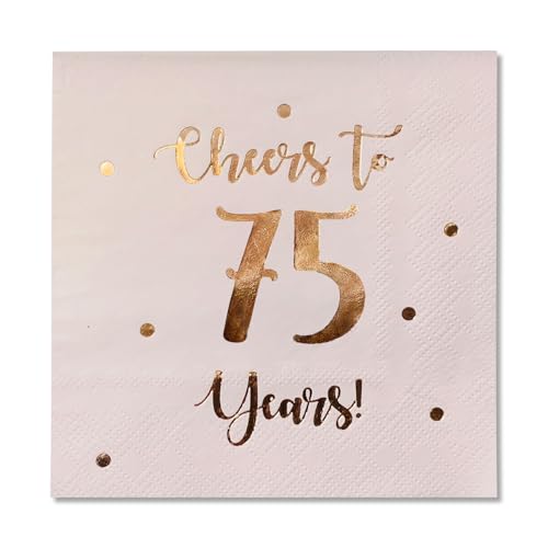 Cheers to 75 Years Cocktail Napkins | Happy 75th Birthday Decorations for Men and Women and Wedding Anniversary Party Decorations | 50-Pack 3-Ply Napkins | 5 x 5 inch folded (Pink)