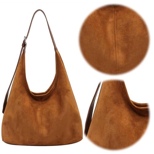 Women Suede Shoulder Bag Fashion Tote Bag Large Capacity Stylish Crossbody Bag Solid Color Top Handle Bag Adjustable Strap Vi2