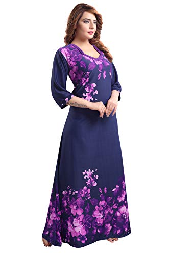 Image of Fabme Women's Crepe Printed Flare Nighty with Long Sleeves /Night Gown /Nightwear /Maxi