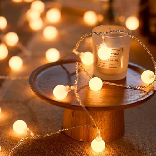 HHMTAKA Indoor Globe String Fairy Lights Battery Operated 40 Warm White LED 6M Fairy String Lights White Ball Lights for Indoors,Bedroom,Christmas Decoration (White Ball)
