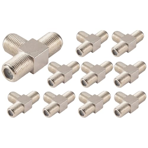 Malloy Paquete de 10 Combinaciones de Divisores de Cable Coaxial de Tipo F de 3 VíAs Hembra a 3 Hembras para Video VCR Antena TV Cable SatéLite, Plateado