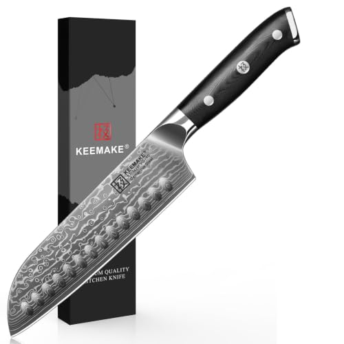 KEEMAKE 包丁 三徳 ダマスカス 180mm 67層 VG10 ステンレス よく切れる 万能 料理 両刃 家庭用 プレゼント 贈り物