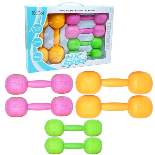 Toyana Kids Dumbbells Set 6 PCs Fillable Water Weights Toy Workout & Fitness Set for Children - Colourful Sensory Exercise Gift Toy for Boys and Girls 3+ Years