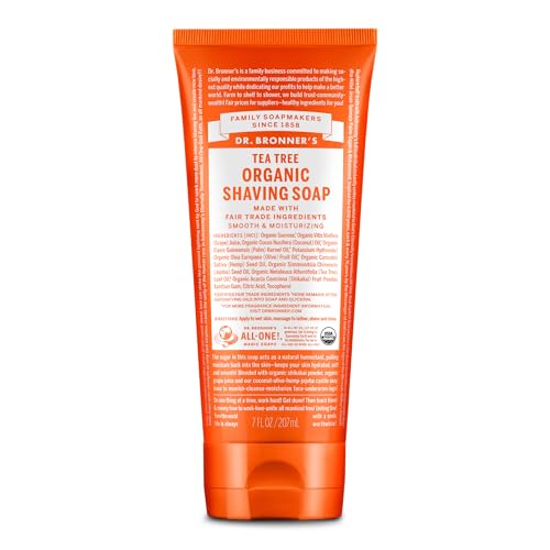 Dr. Bronners - Organic Shaving Soap (Tea Tree 7 Ounce) - Certified Organic Sugar and Shikakai Powder Soothes and Moisturizes for Close Comfortable Shave Use on Face Underarms and Legs