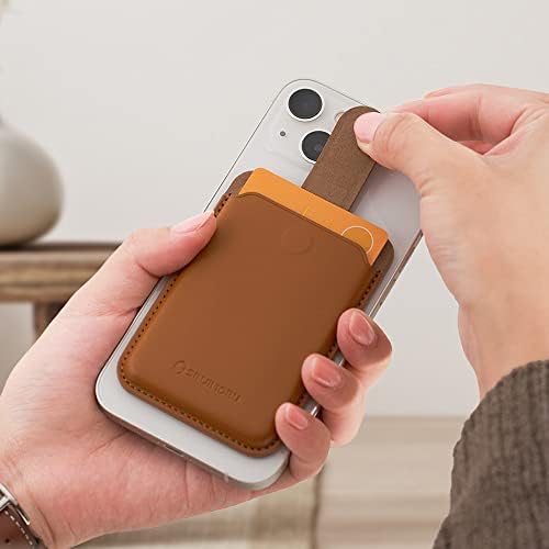 Sinjimoru Vegan Leather iPhone Wallet for MagSafe Wallet, Magnetic Accordion Wallet Card Holder for Back of Cell Phone Case for iPhone 15 14 13 12 Series. M-Pull Tab Wallet Black