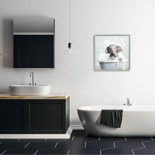Image of 'Elephant Bubble Bath'| Framed Giclee Art | Stupell Industries | Gray, 24 x 24 Inches, Easy to Hang and Sturdy, Made in USA, by Lazar Studio