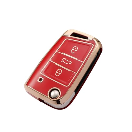 Jetoday Funda para llave de coche VW, VW Golf 7, caja de llave, funda para VW Polo, Skoda, Seat, 3 botones (oro rosa)