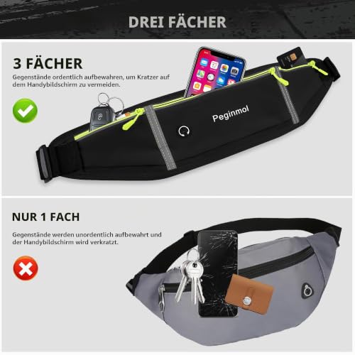 PEGINMOL Laufgürtel für Handy, Lauftasche Jogging Wasserdicht mit 3 Taschen – Ansicht 3