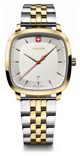 Wenger Reloj clásico Vintage para Hombre (37 mm) con Esfera Plateada y Pulsera de Acero Inoxidable de Dos Tonos. 01.1921.104