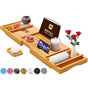 ROYAL CRAFT WOOD Premium Bathtub Tray – Expandable Bath Tray for Tub – Unique House Warming Bath Tub Tray Wood – Luxury Bathtub & Bathroom Accessories for New Home, Relaxing Spa, Women
