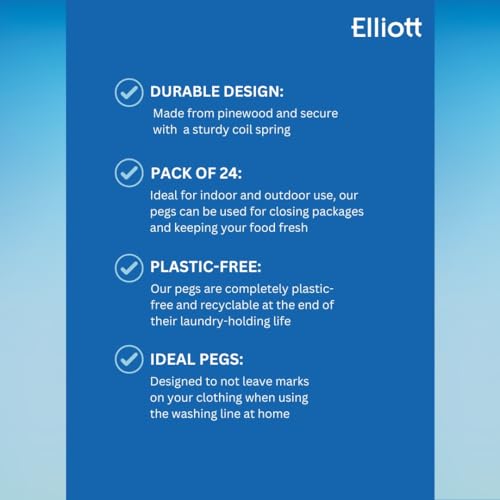 Elliott Extra Large Pinewood Clothes Pegs, 24 Pack with Coil Spring to Give a Firm Hold, Contoured Shape to Prevent Marking Clothes, Ideal for Hanging All Laundry Types and Ideal for Crafting - Image 3
