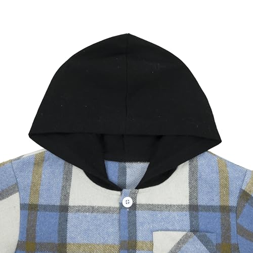 Image of Boys Girls Flannel Shirts Plaid Hoodies Fall Fashion Button Down Shirts | Long Sleeve Shirts Hooded Lightweight Jacket, Perfect for School Mornings, Leaf Piles,Camping, Bonfires, Weekend Adventures