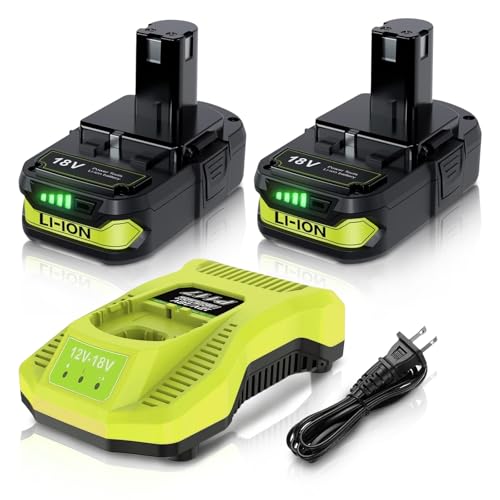 2Pack 18V 4.0Ah Replacement for Ryobi 18V Battery and Charger Kit Combo for Ryobi Battery 18 Volt ONE+ P108 P107 P104 P105 P102 P103 260051002 P117 P118 P113 BCL1418 Cordless Tools