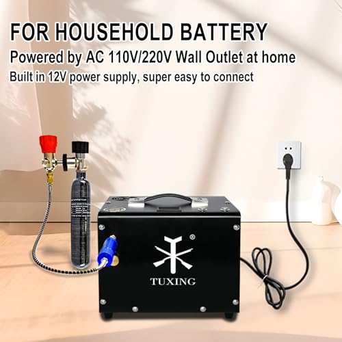 Image of TUXING PCP Air Compressor 4500psi, High Pressure Air Compressor pump for Paintball /Diving Tank 110V /12V(Built-in Transformer)