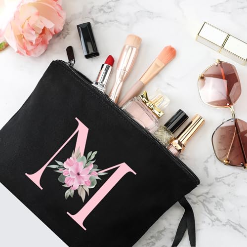 Vavabox A-Z Personalized Makeup Bag, Birthday Gifts for Women Mom, Gifts for Best Friend, Bride Bridesmaid Cosmetic bag (M, Black)4