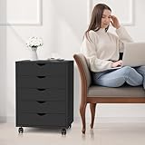 5-Drawer Chest, Office Storage Dresser File Cabinet with Wheels, Mobile Dresser for Home Office, Black