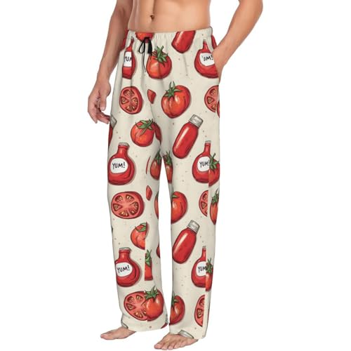 Mens Pajama Pants - Tomato Ketchup Red Print Soft Sleep Lounge Pants For Men, Casual Pj Bottoms With Pockets