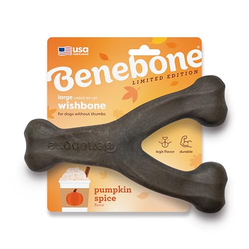 Image of Benebone Pumpkin Spice Wishbone - Limited Edition Flavor, Durable Dog Chew Toy for Aggressive Chewers, Made in USA, Large