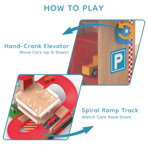 Image of Wooden Parking Garage Toy Set for Toddlers Ages 3-5