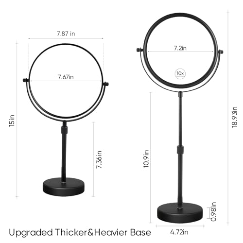 Nicesail 19 Inch Tall Makeup Mirror with 10X Magnification, 8 Inch Magnifying Mirror Tabletop with Pedestal, Height Adjustable Black (8 Inch, 10X) - Image 4