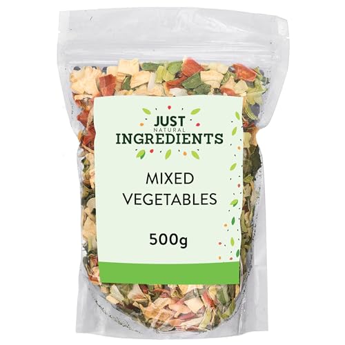 JustIngredients Essentials Mixed Vegetables 500g Dried Veg Mix Dehydrated Long Shelf Life Bulk Buy Perfect for Roasting Snacks & Cooking