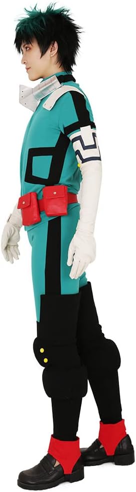 miccostumes Men's Costume Anime Hero Cosplay Green Fighting Suit Green Full-body Jumpsuit With red belt And Knee Pads