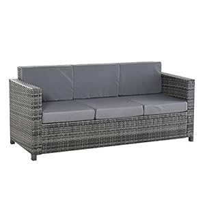Outsunny Poly-Rattan 3-Sitzer Garten Loungesofa Grau