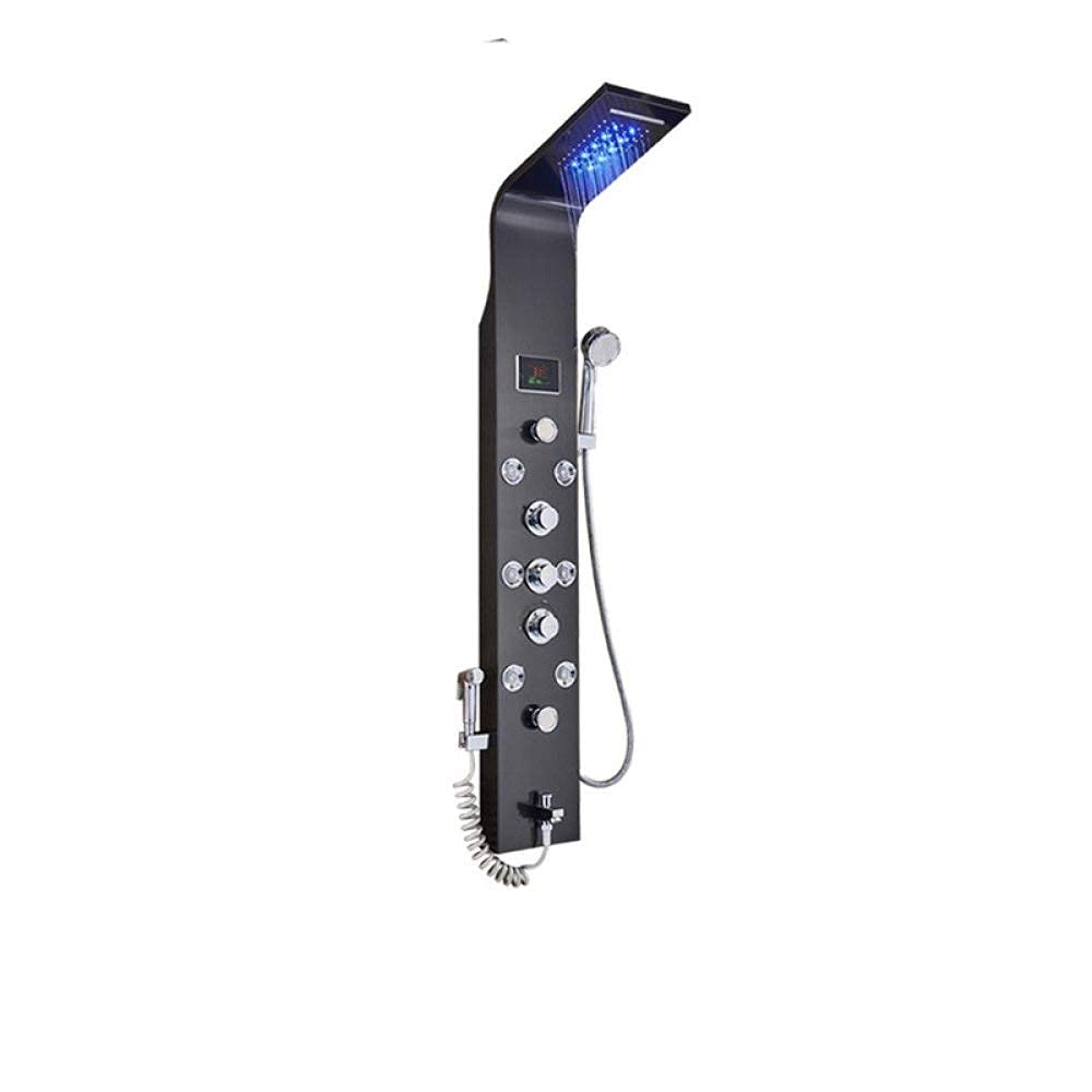 Colonne de douche à jet de massage et cascade avec robinet LED noire intégrée