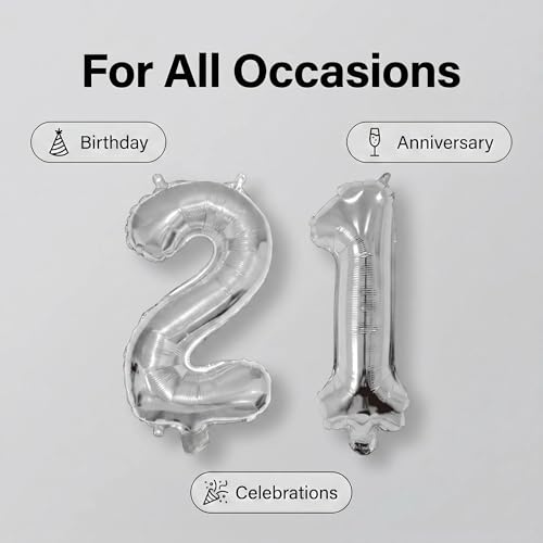 Image of Number 10 Balloon Foil Mylar Balloons for Birthday Party Decoration (Silver, 16 Inch)