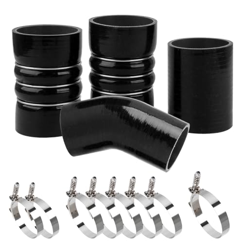 DOCAS Turbo Intercooler Boots Kit with T-Bolt Clamp for Ford F250 F350 6.0L Diesel Powerstroke 2003-2007 - Black