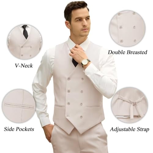 Image of Mens Suit Slim Fit 3 Piece Double Breasted Suit Men Formal Tuxedo Set Casual Wedding Prom Groom Suits