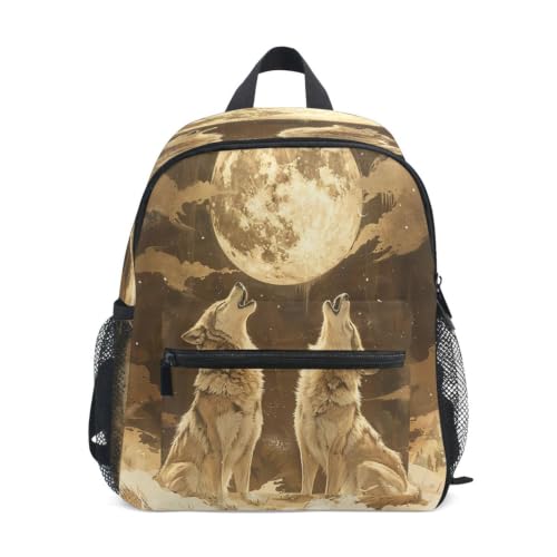 Cartable pour garçons filles motif loups dorés et sac à dos école maternelle