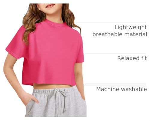 Image of Girls Athletic Oversized Crop Tops Kids Drop Shoulder Short Sleeve T Shirts Workout Tees 5-14 Years